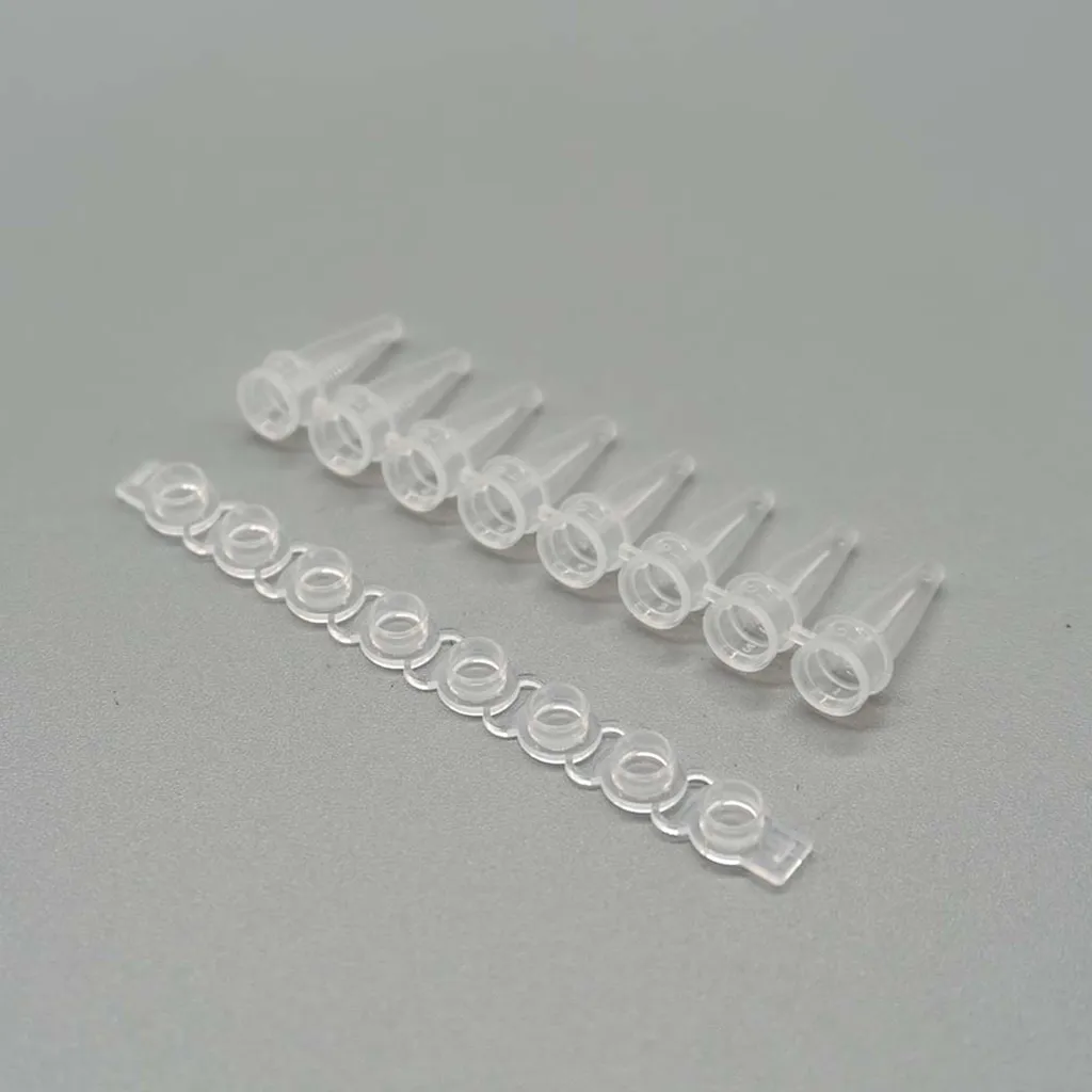 Picture of PCR 8-Strips Separate Tube & Optical Cap PP 0.1 mL Flat Cap Clear DNase/RNase Free (qPCR)